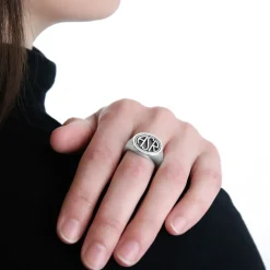 AS Roma Anello Chevalier Sigillo ASR tondo X Nove25, Unisex, Argento Brunito Cheap