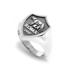AS Roma Anello Chevalier Sigillo Scudo X Nove25, Unisex, Argento Brunito Outlet