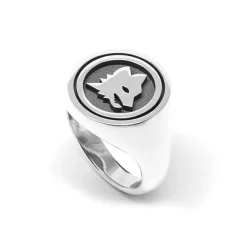 AS Roma Anello Chevalier Sigillo tondo Lupa X Nove25, Unisex, Argento Brunito Cheap