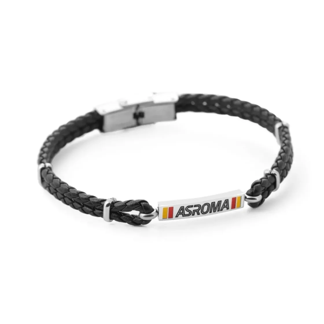 AS Roma Bracciale con placca centrale in acciaio anallergico e cordino in tessuto regolabile nero Cheap