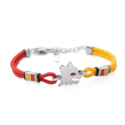 AS Roma Bracciale con placca centrale Lupetto in acciaio anallergico e cordino in tessuto regolabile rosso e giallo Best