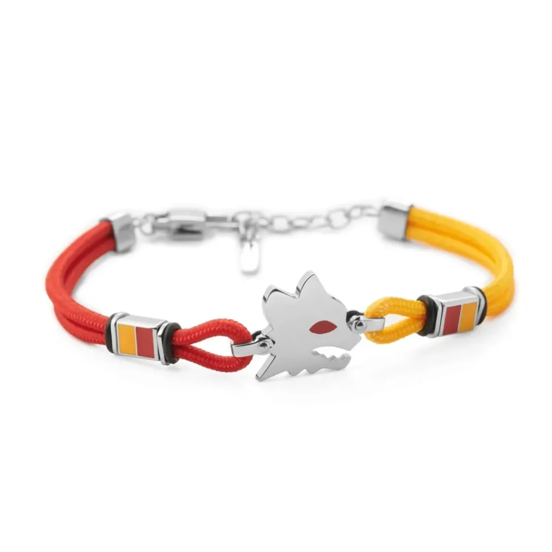 AS Roma Bracciale con placca centrale Lupetto in acciaio anallergico e cordino in tessuto regolabile rosso e giallo Best