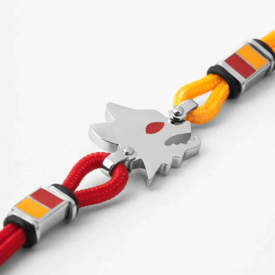 AS Roma Bracciale con placca centrale Lupetto in acciaio anallergico e cordino in tessuto regolabile rosso e giallo Best