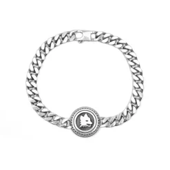 AS Roma Bracciale Grumetta Lupa X Nove25, Unisex, Argento Brunito Cheap