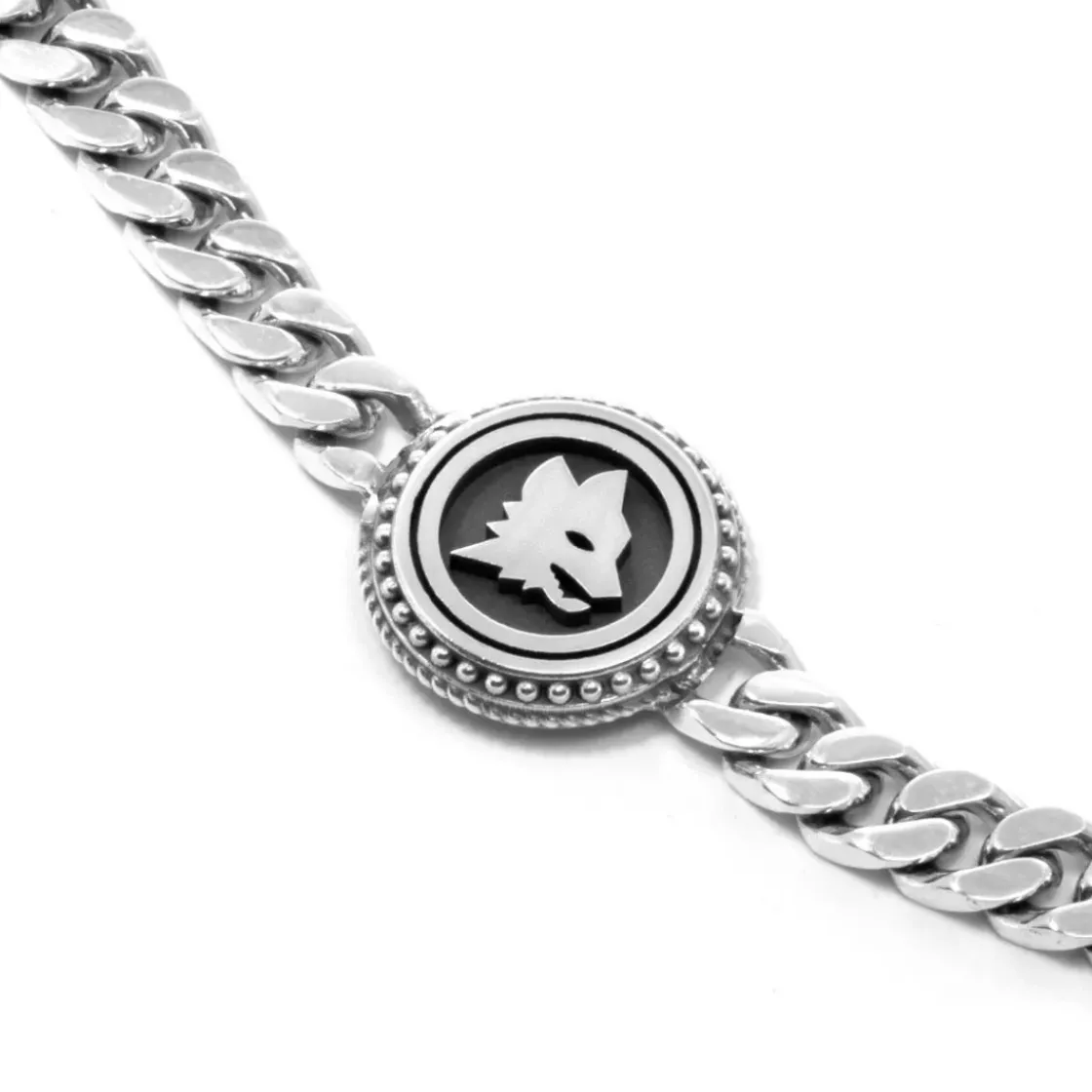 AS Roma Bracciale Grumetta Lupa X Nove25, Unisex, Argento Brunito Cheap