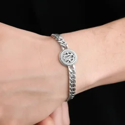 AS Roma Bracciale Grumetta Sigillo ASR tondo X Nove25, Unisex, Argento Brunito Sale