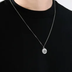 AS Roma Collana Grumetta Pendente ASR tondo X Nove25, Unisex, Argento Brunito Cheap