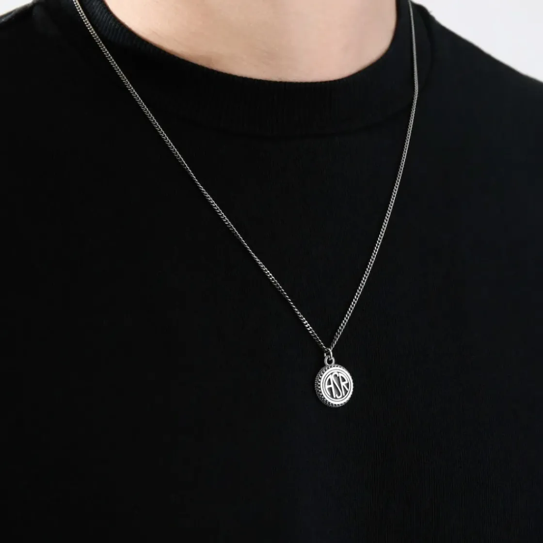 AS Roma Collana Grumetta Pendente ASR tondo X Nove25, Unisex, Argento Brunito Cheap