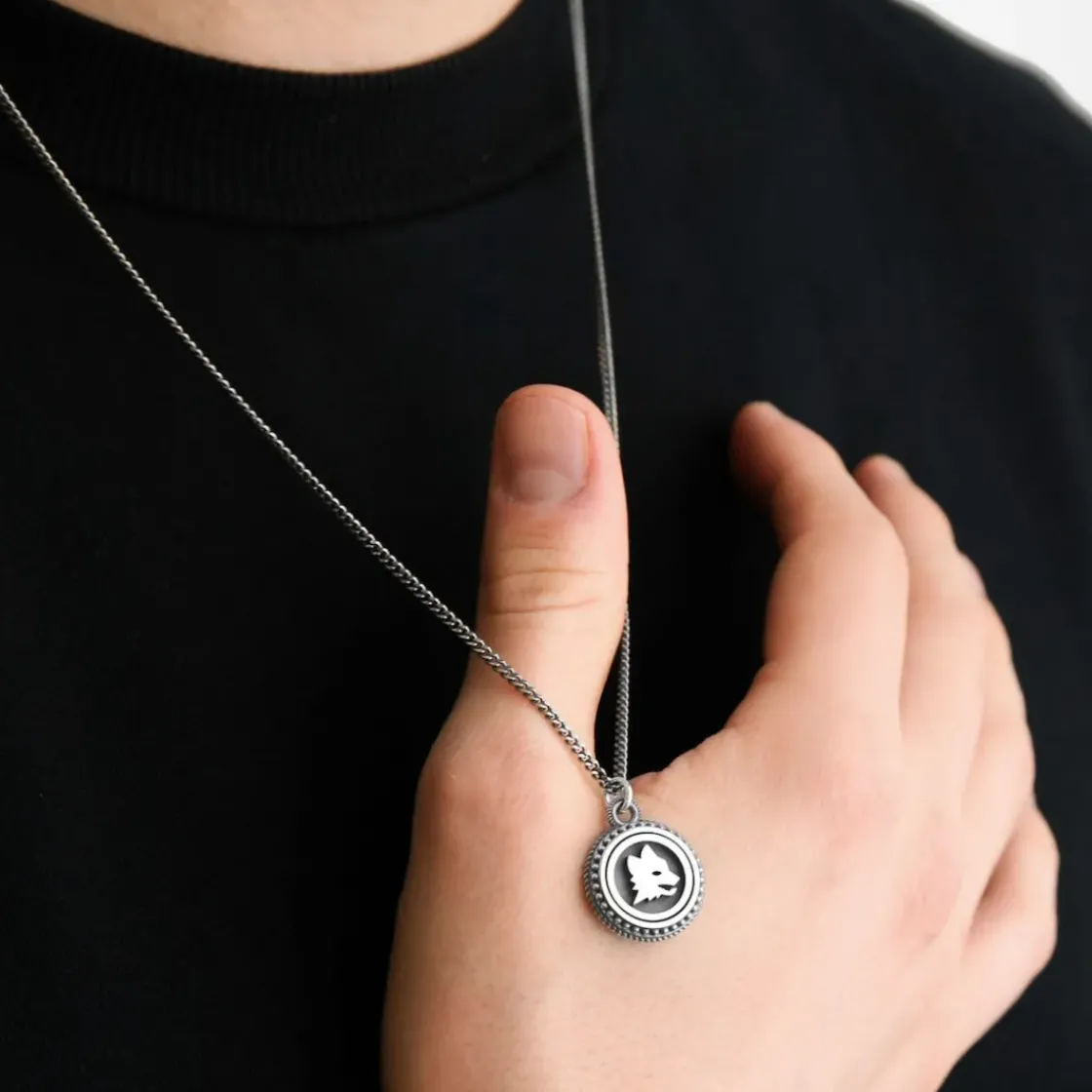 AS Roma Collana Grumetta Pendente Lupa X Nove25, Unisex, Argento Brunito Shop
