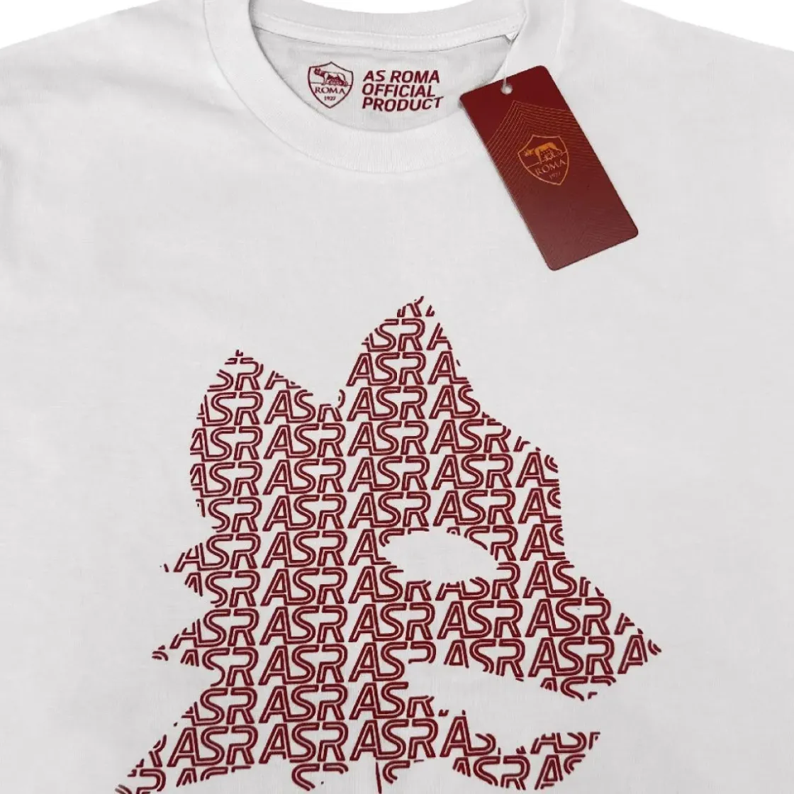AS Roma T-Shirt Lupetto Logo Collection, Bianco New